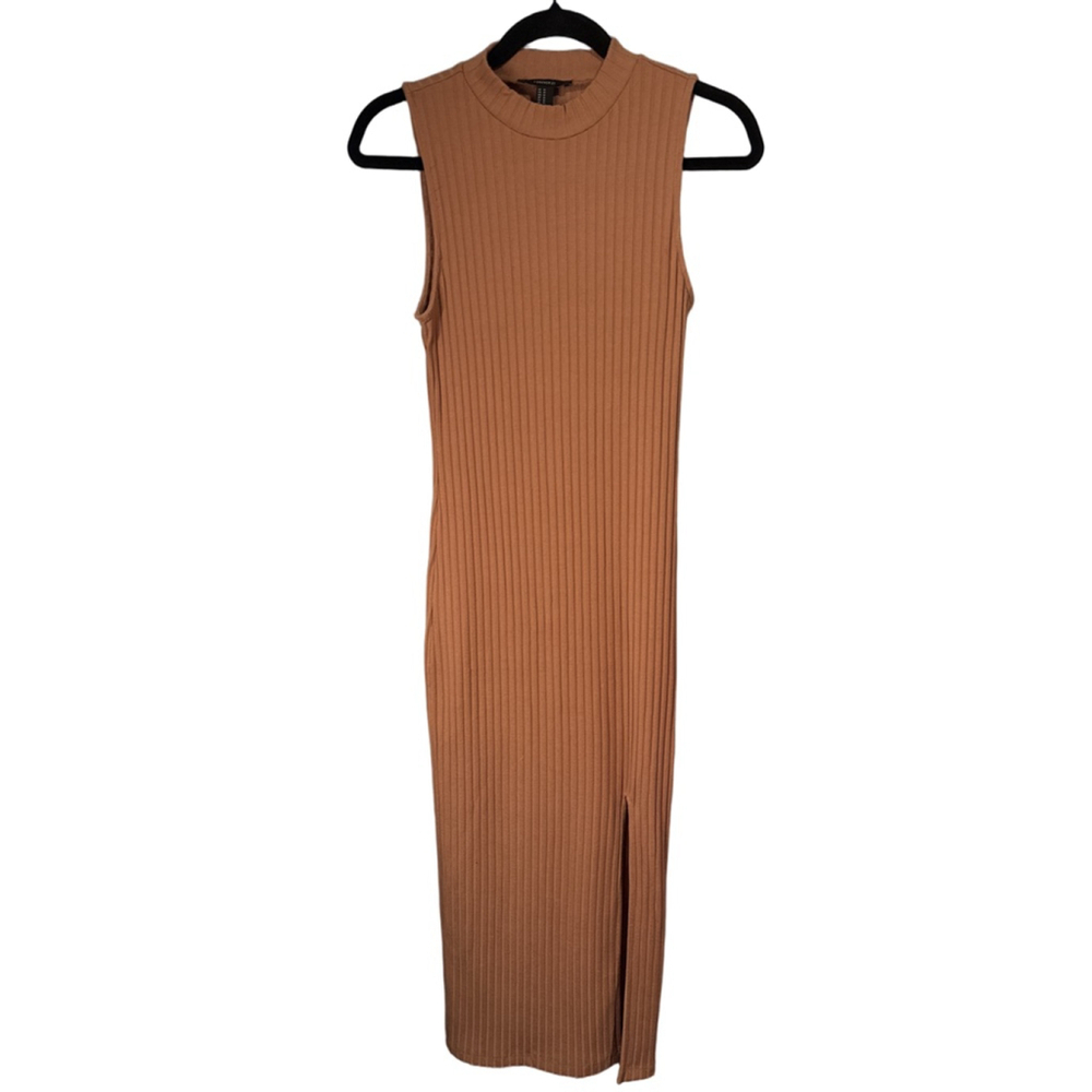 Forever 21 Women’s Ribbed Mock Neck Midi Dress Brown Rust Size M Sleeveless NWOT
